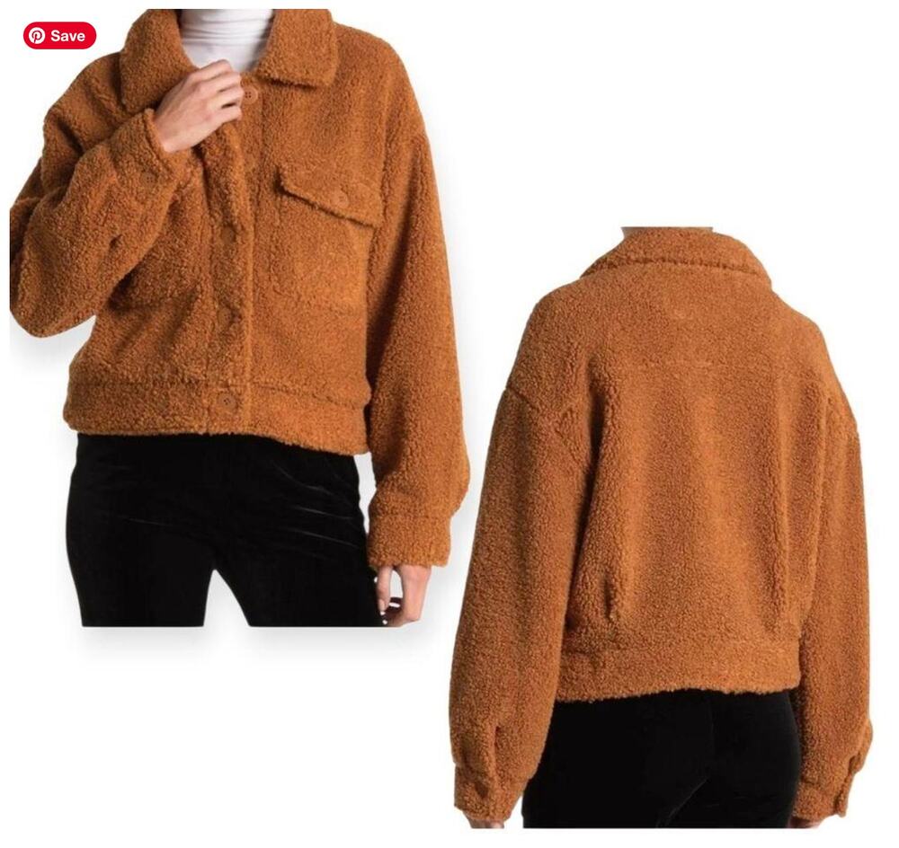 Sanctuary Faux Sherpa Cropped Trucker Jacket Sz large